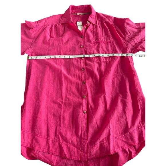 Pilcro Anthropologie Oversized Pink Tunic Blouse Size XS Raw Hem Beachy Boho Top - Picture 3 of 11